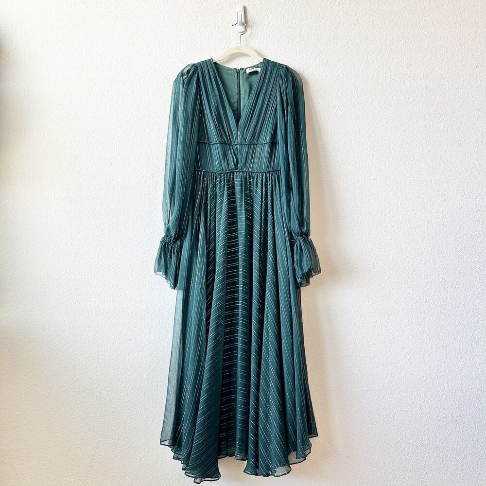 Amur Heidi Silk Metallic Midi Dress Gown Size 0 in Green $615 - Picture 4 of 11